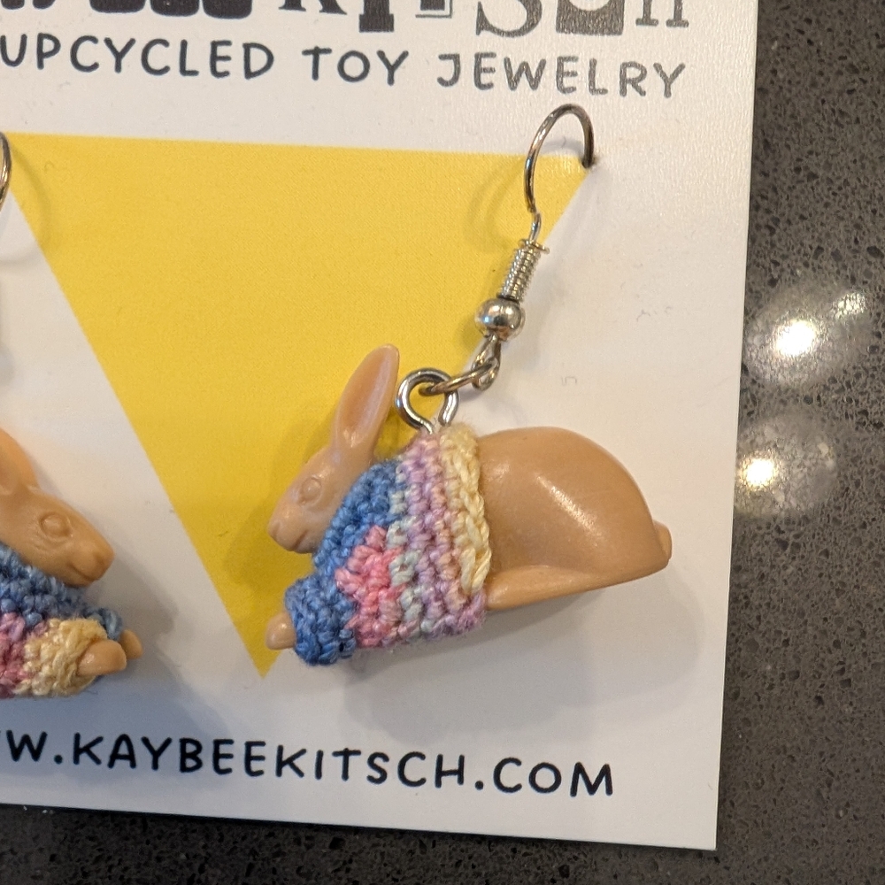 Bunny Earrings with Multicolor Sweater